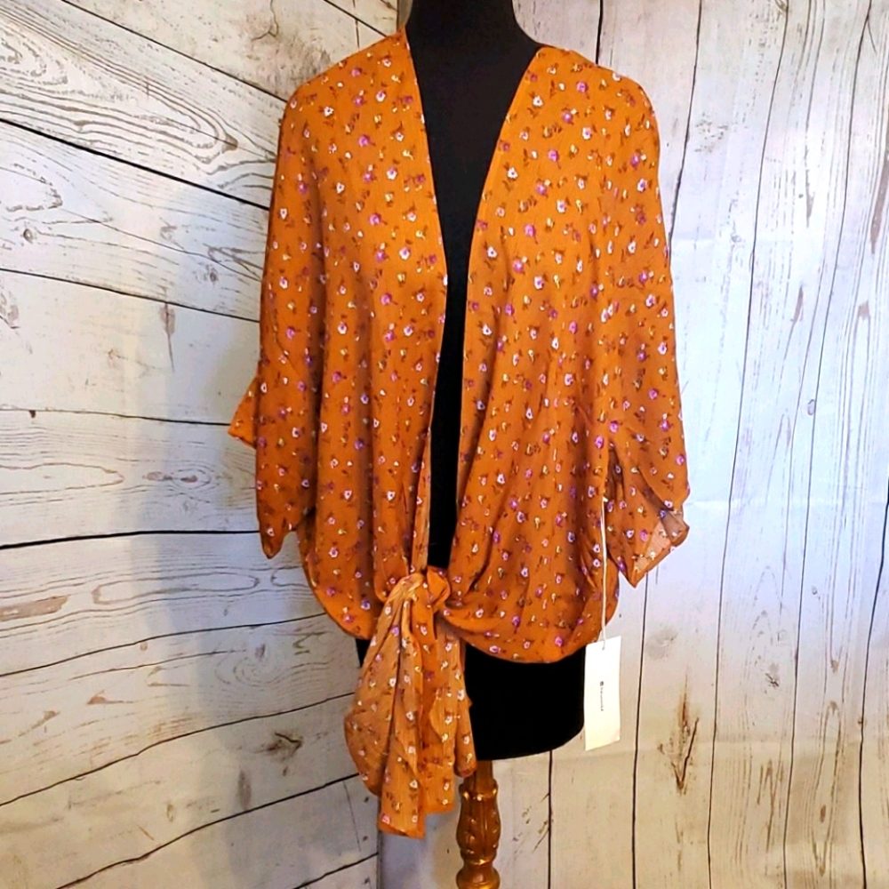 Dreamers LA open front waist tie blouse rust M